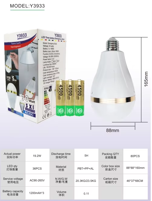 E27 charging emerg bulb portable led lamp 30W usb type c rechargeable light bulb with removable battery li-ion