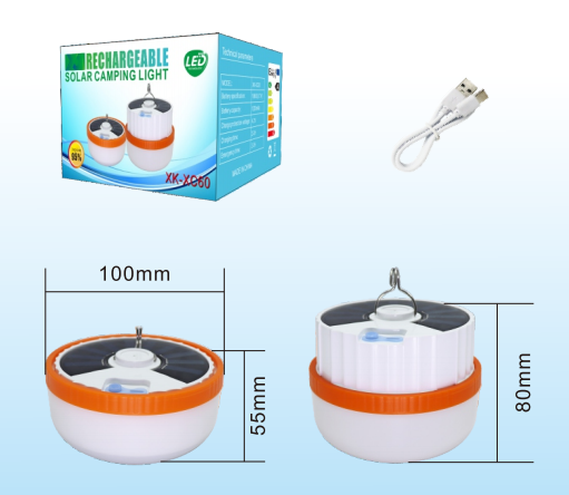 rechargeable lamp with solar panel for camping abs camping lights and lanterns with type C charging port car camp light