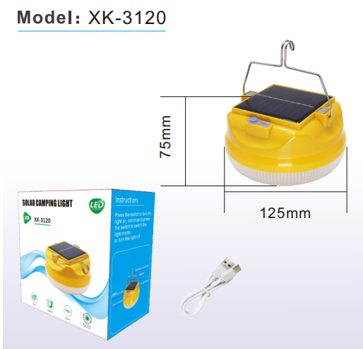 Solar LED Camping Light with Hook Outdoor Emergency Light Portable Lantern Fishing Flashlight for Setting Up A Stall